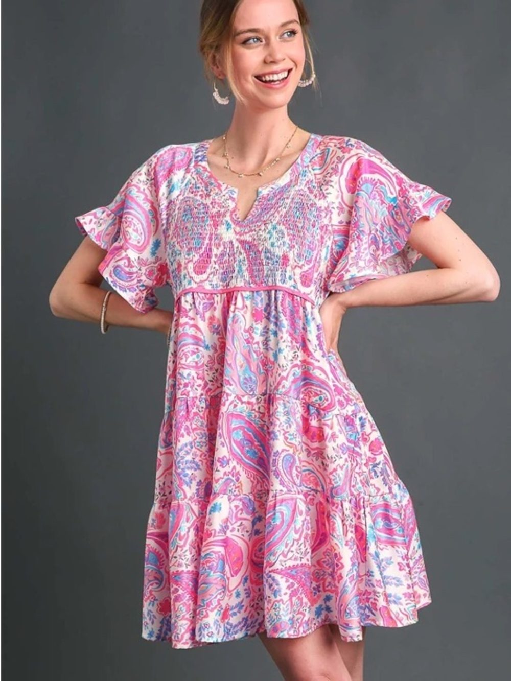 Umgee Pink Paisley Mini Dress